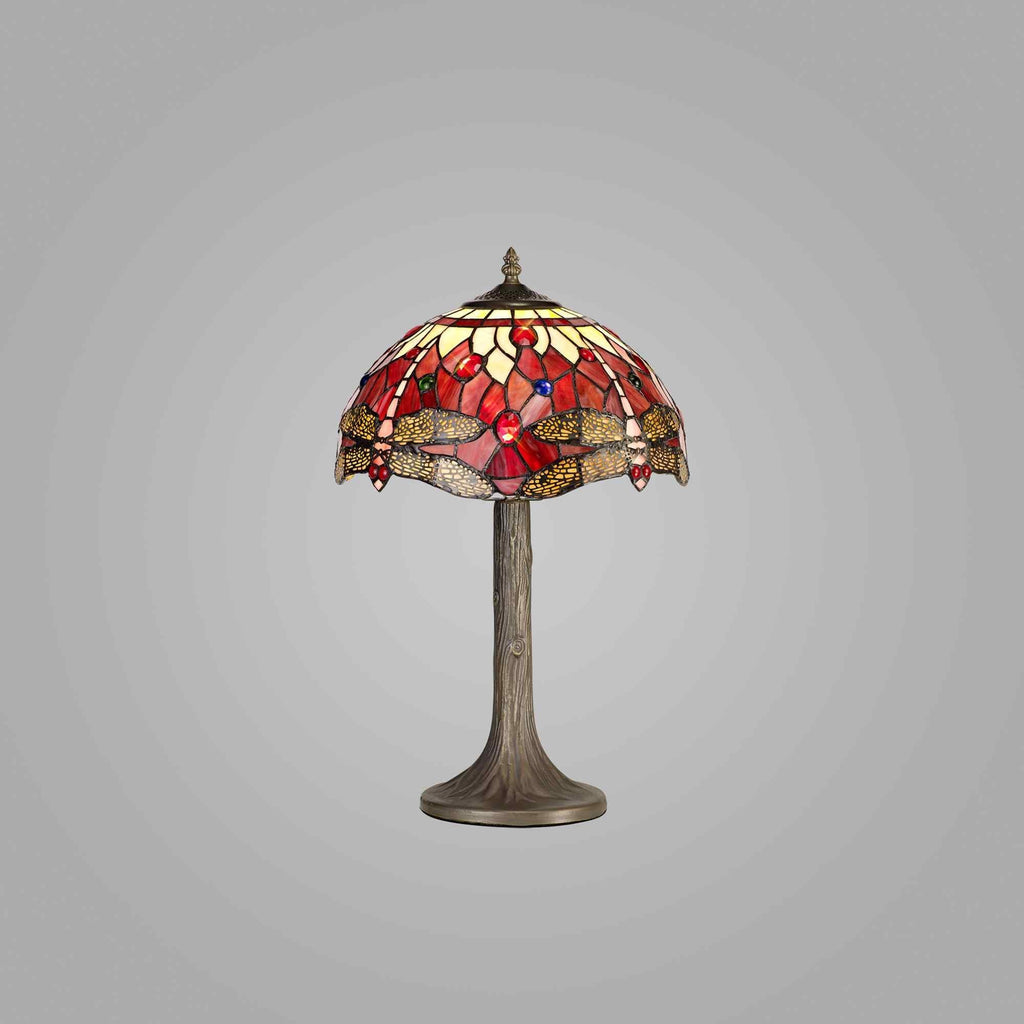 NLK00869 Heidi 1 Light Tree Like Table Lamp With 30cm Tiffany Shade Purple/Pink/Crystal/Aged Antique Brass