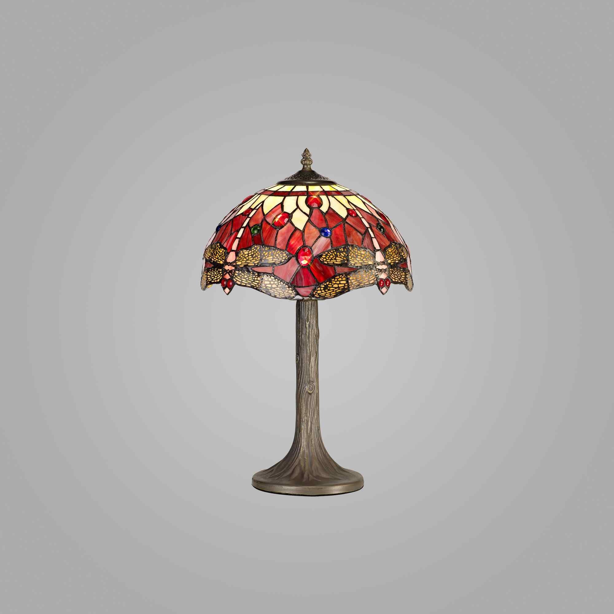 NLK00869 Heidi 1 Light Tree Like Table Lamp With 30cm Tiffany Shade Purple/Pink/Crystal/Aged Antique Brass