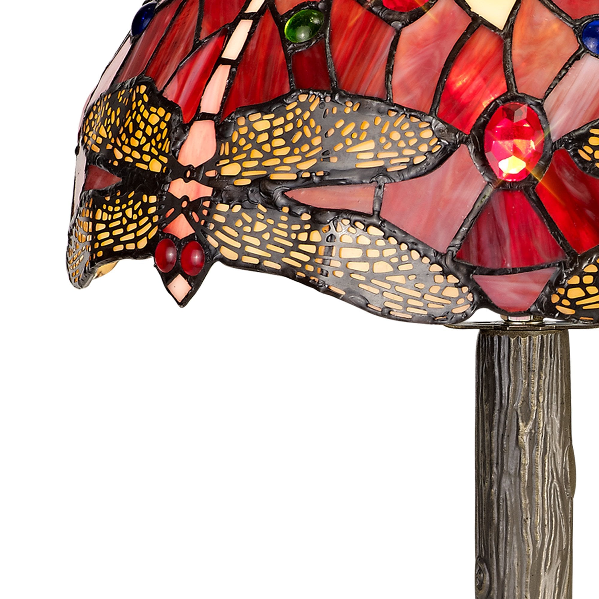 NLK00869 Heidi 1 Light Tree Like Table Lamp With 30cm Tiffany Shade Purple/Pink/Crystal/Aged Antique Brass