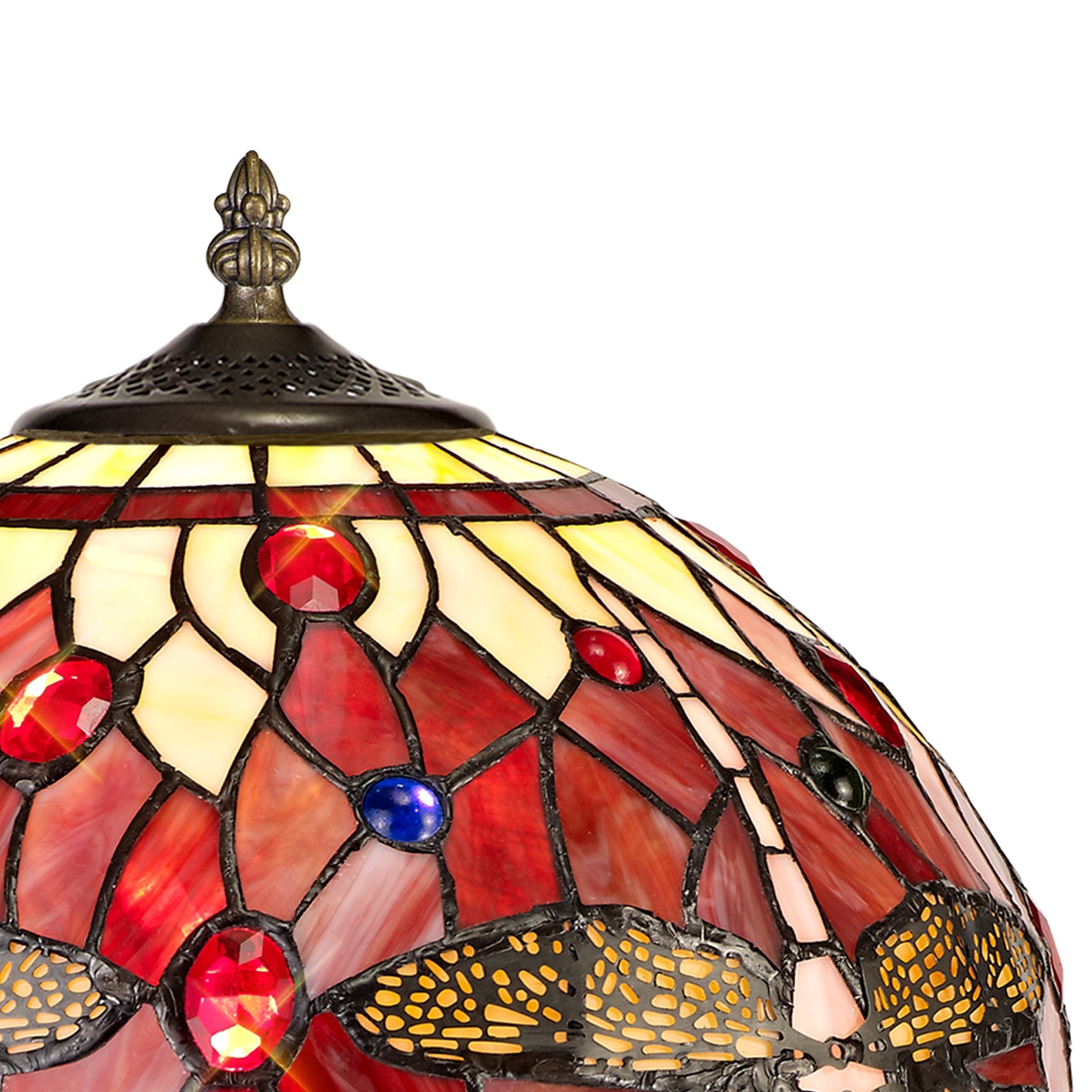 NLK00869 Heidi 1 Light Tree Like Table Lamp With 30cm Tiffany Shade Purple/Pink/Crystal/Aged Antique Brass