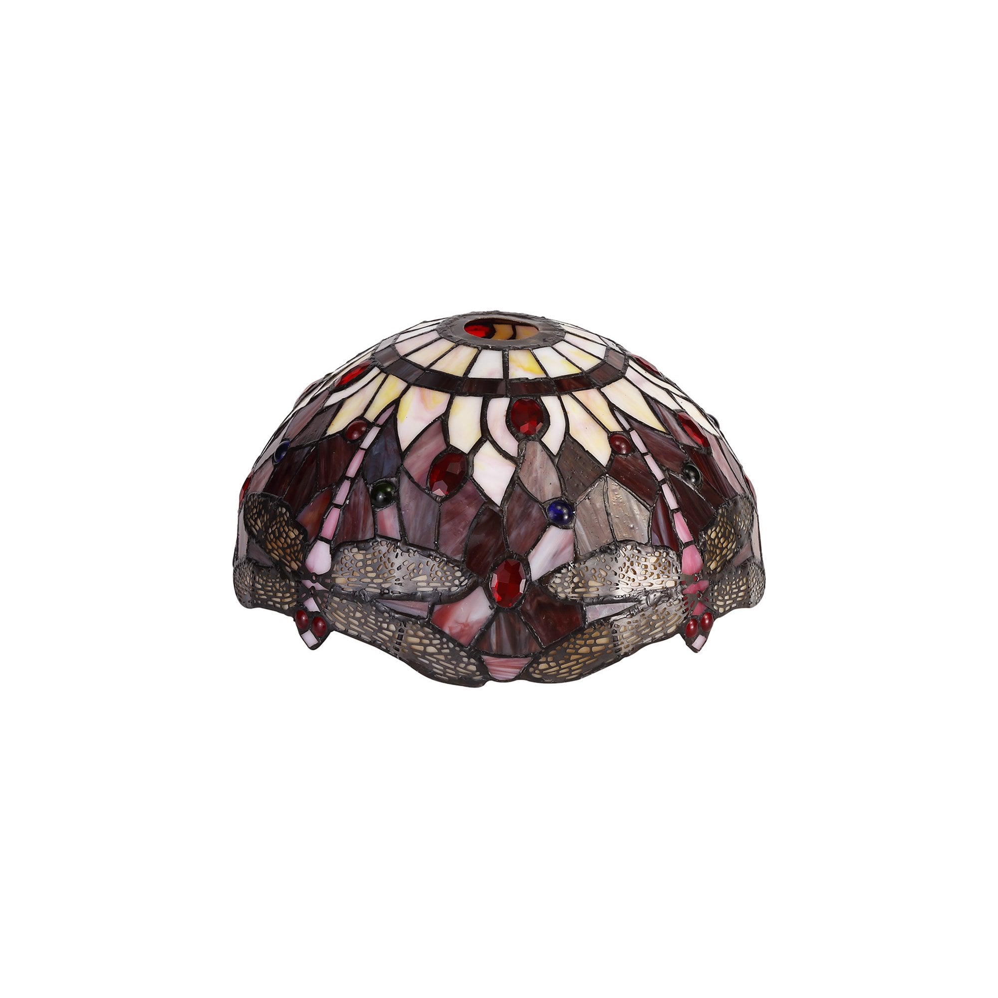 NLK00869 Heidi 1 Light Tree Like Table Lamp With 30cm Tiffany Shade Purple/Pink/Crystal/Aged Antique Brass