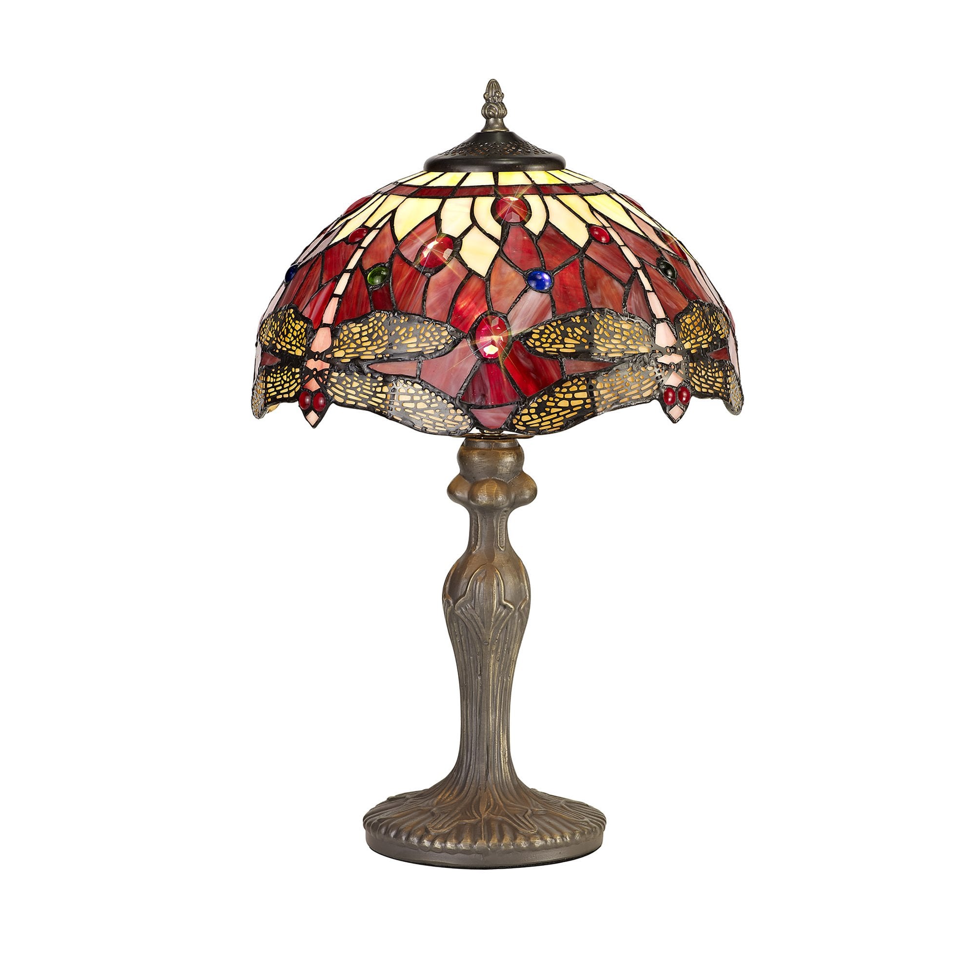 NLK00879 Heidi 1 Light Curved Table Lamp With 30cm Tiffany Shade Purple/Pink/Crystal/Aged Antique Brass