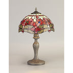 NLK00879 Heidi 1 Light Curved Table Lamp With 30cm Tiffany Shade Purple/Pink/Crystal/Aged Antique Brass