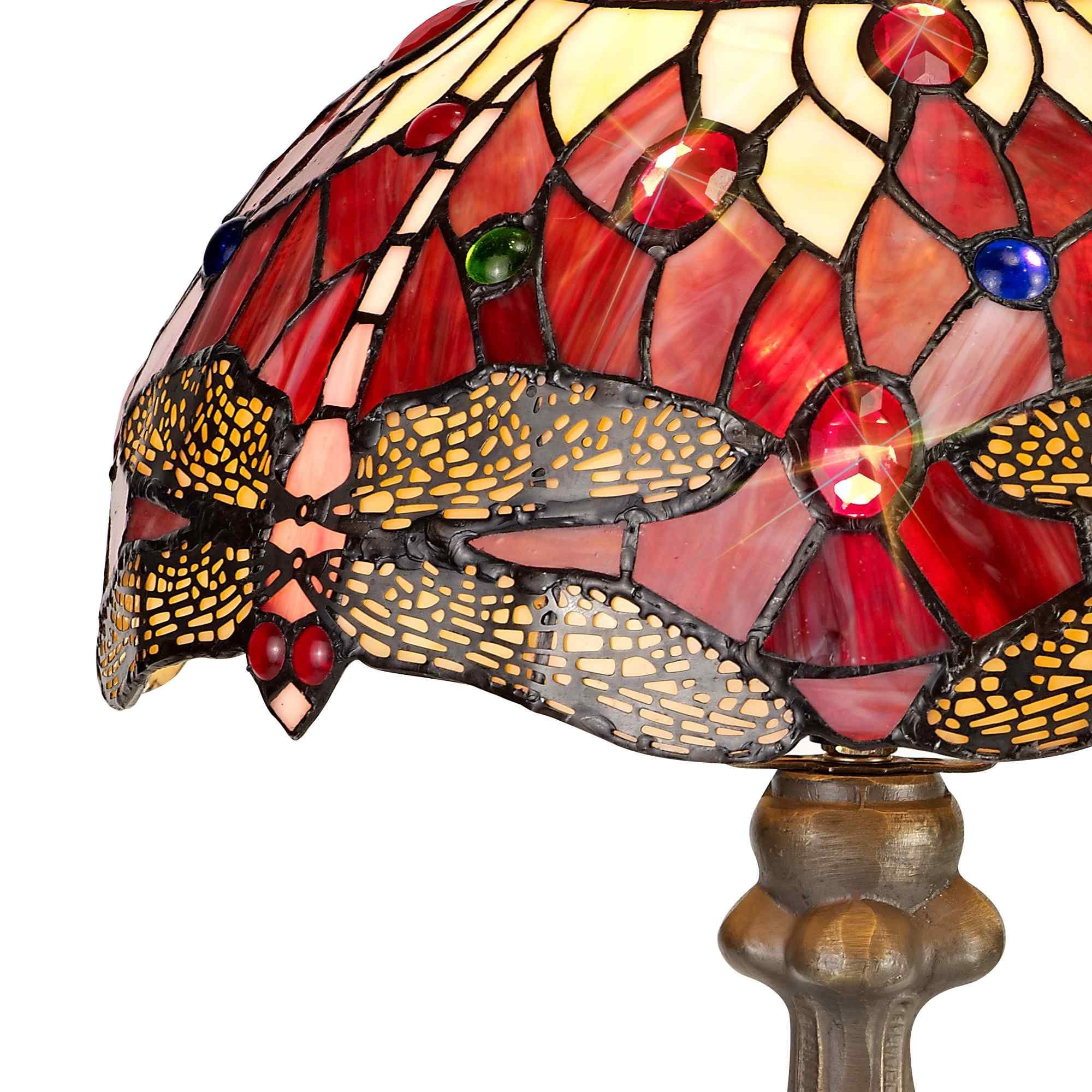 NLK00879 Heidi 1 Light Curved Table Lamp With 30cm Tiffany Shade Purple/Pink/Crystal/Aged Antique Brass