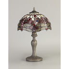 NLK00879 Heidi 1 Light Curved Table Lamp With 30cm Tiffany Shade Purple/Pink/Crystal/Aged Antique Brass