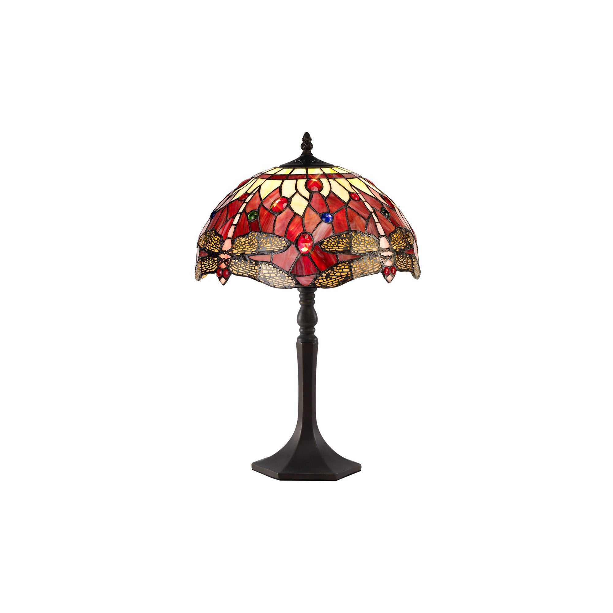 NLK00889 Heidi 1 Light Octagonal Table Lamp With 30cm Tiffany Shade Purple/Pink/Crystal/Aged Antique Brass