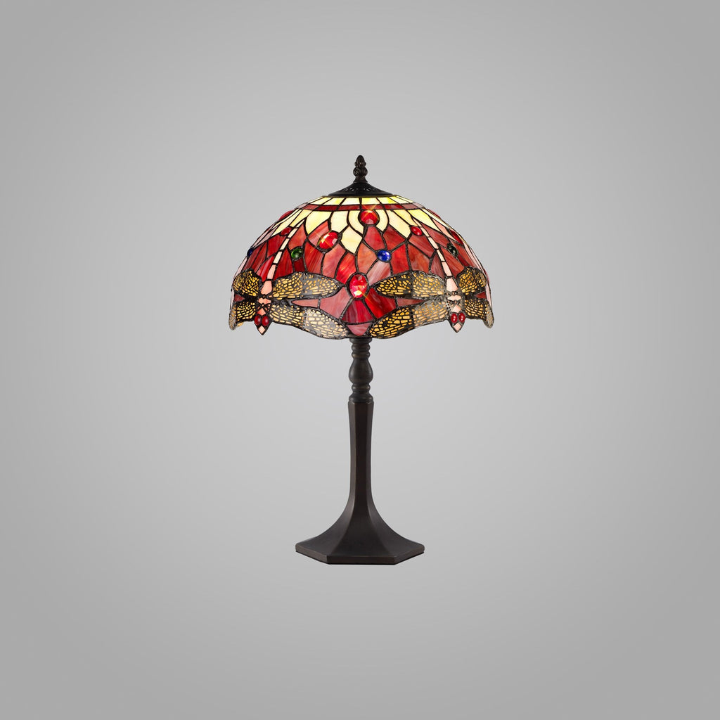 NLK00889 Heidi 1 Light Octagonal Table Lamp With 30cm Tiffany Shade Purple/Pink/Crystal/Aged Antique Brass