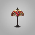 NLK00889 Heidi 1 Light Octagonal Table Lamp With 30cm Tiffany Shade Purple/Pink/Crystal/Aged Antique Brass
