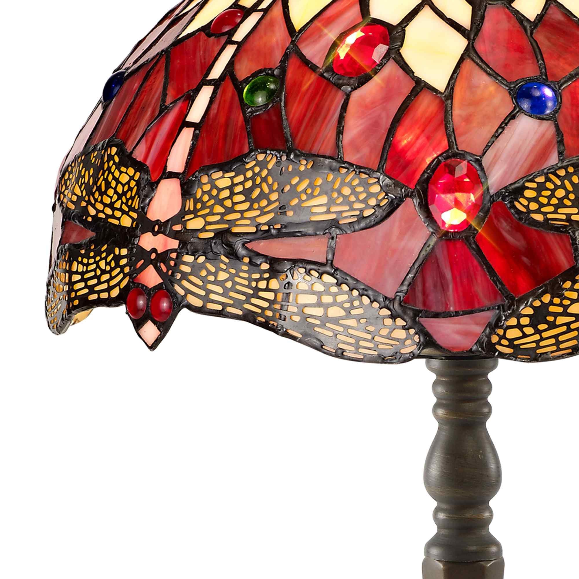 NLK00889 Heidi 1 Light Octagonal Table Lamp With 30cm Tiffany Shade Purple/Pink/Crystal/Aged Antique Brass
