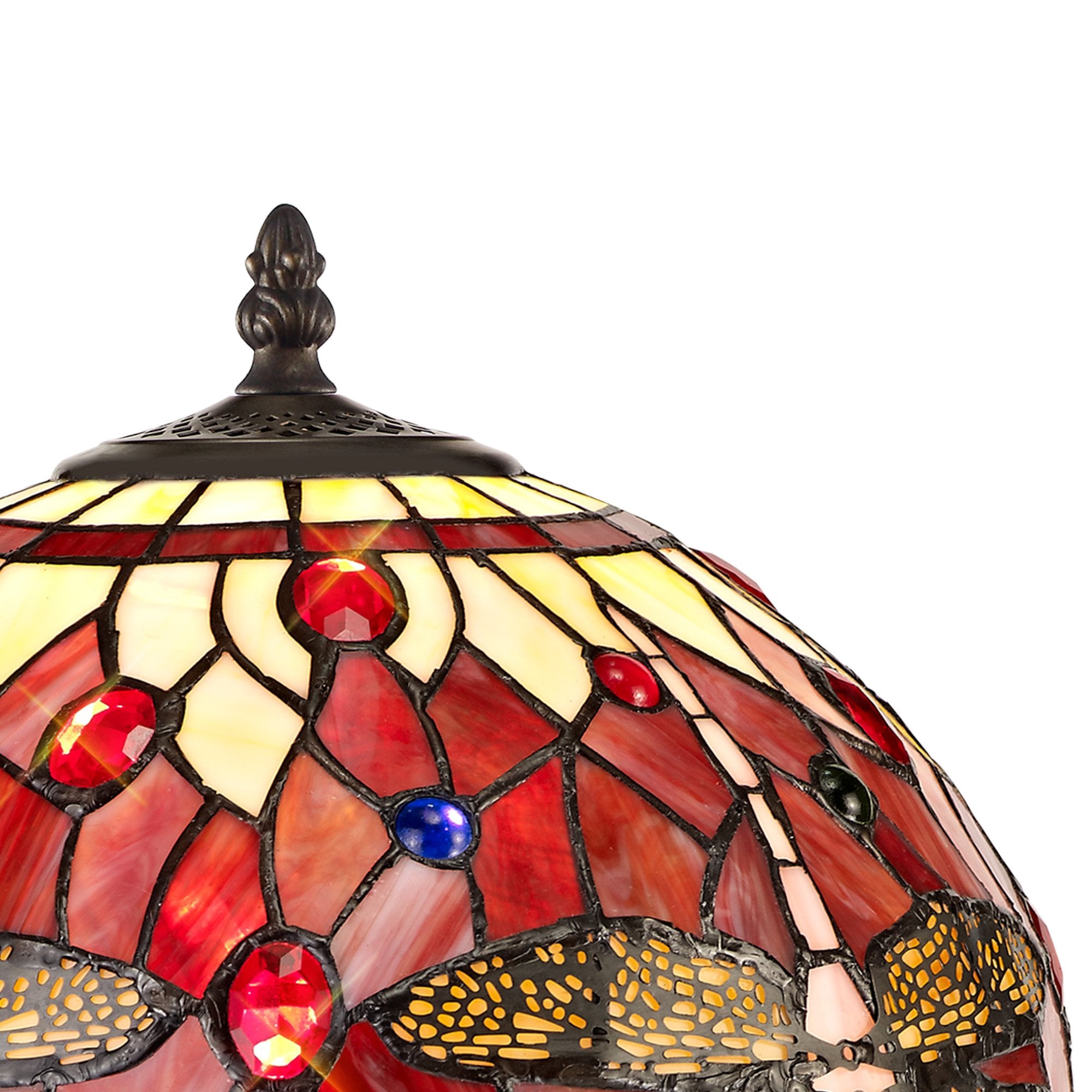 NLK00889 Heidi 1 Light Octagonal Table Lamp With 30cm Tiffany Shade Purple/Pink/Crystal/Aged Antique Brass