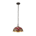 NLK00899 Heidi 1 Light Down Lighter Pendant With 30cm Tiffany Shade Purple/Pink/Crystal/Aged Antique Brass