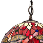 NLK00899 Heidi 1 Light Down Lighter Pendant With 30cm Tiffany Shade Purple/Pink/Crystal/Aged Antique Brass