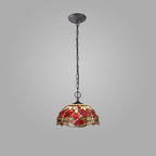 NLK00909 Heidi 2 Light Down Lighter Pendant With 30cm Tiffany Shade Purple/Pink/Crystal/Aged Antique Brass