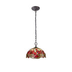 NLK00909 Heidi 2 Light Down Lighter Pendant With 30cm Tiffany Shade Purple/Pink/Crystal/Aged Antique Brass