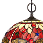 NLK00909 Heidi 2 Light Down Lighter Pendant With 30cm Tiffany Shade Purple/Pink/Crystal/Aged Antique Brass