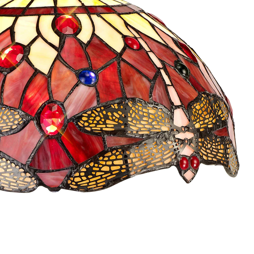 NLK00909 Heidi 2 Light Down Lighter Pendant With 30cm Tiffany Shade Purple/Pink/Crystal/Aged Antique Brass