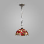 NLK00919 Heidi 3 Light Down Lighter Pendant With 30cm Tiffany Shade Purple/Pink/Crystal/Aged Antique Brass