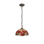 NLK00919 Heidi 3 Light Down Lighter Pendant With 30cm Tiffany Shade Purple/Pink/Crystal/Aged Antique Brass