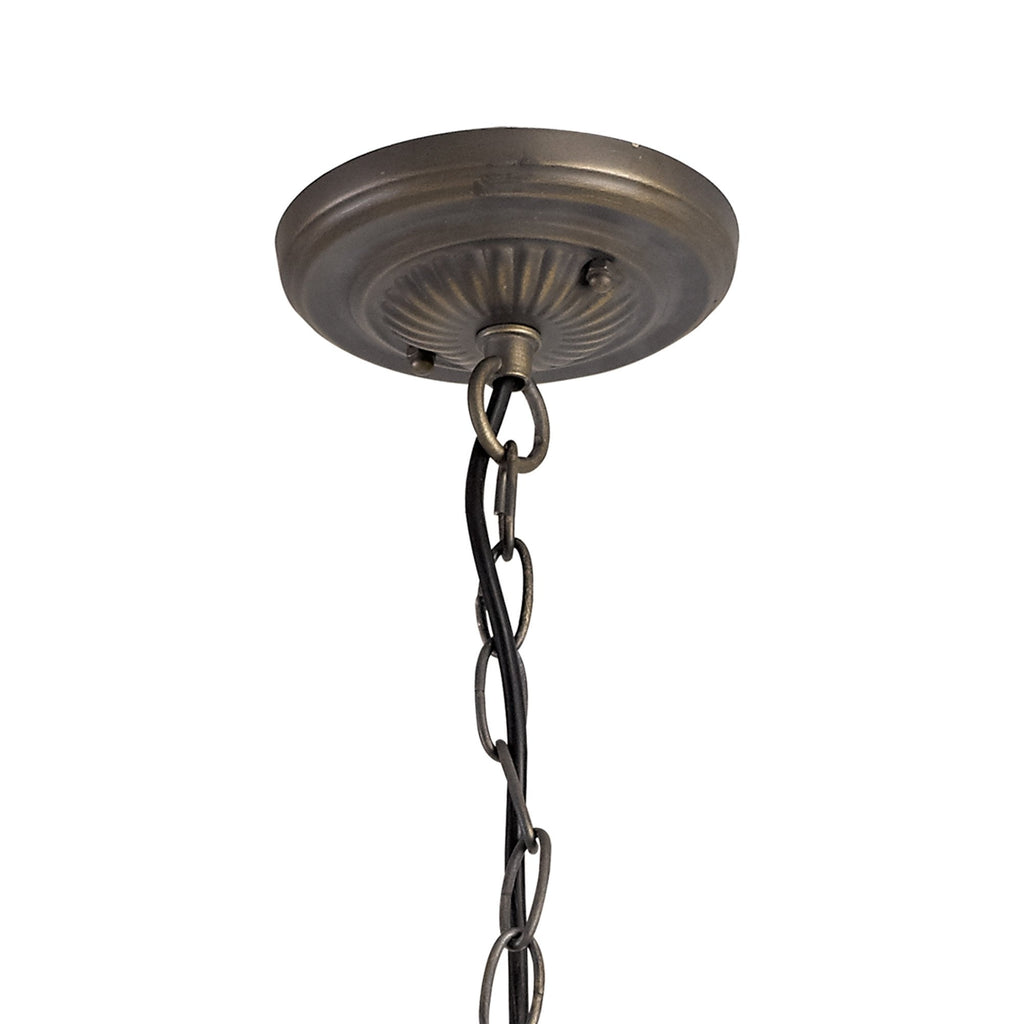 NLK00919 Heidi 3 Light Down Lighter Pendant With 30cm Tiffany Shade Purple/Pink/Crystal/Aged Antique Brass