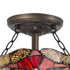 NLK00929 Heidi 2 Light Semi Ceiling With 30cm Tiffany Shade Purple/Pink/Crystal/Aged Antique Brass