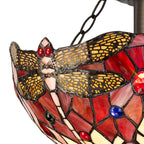 NLK00929 Heidi 2 Light Semi Ceiling With 30cm Tiffany Shade Purple/Pink/Crystal/Aged Antique Brass