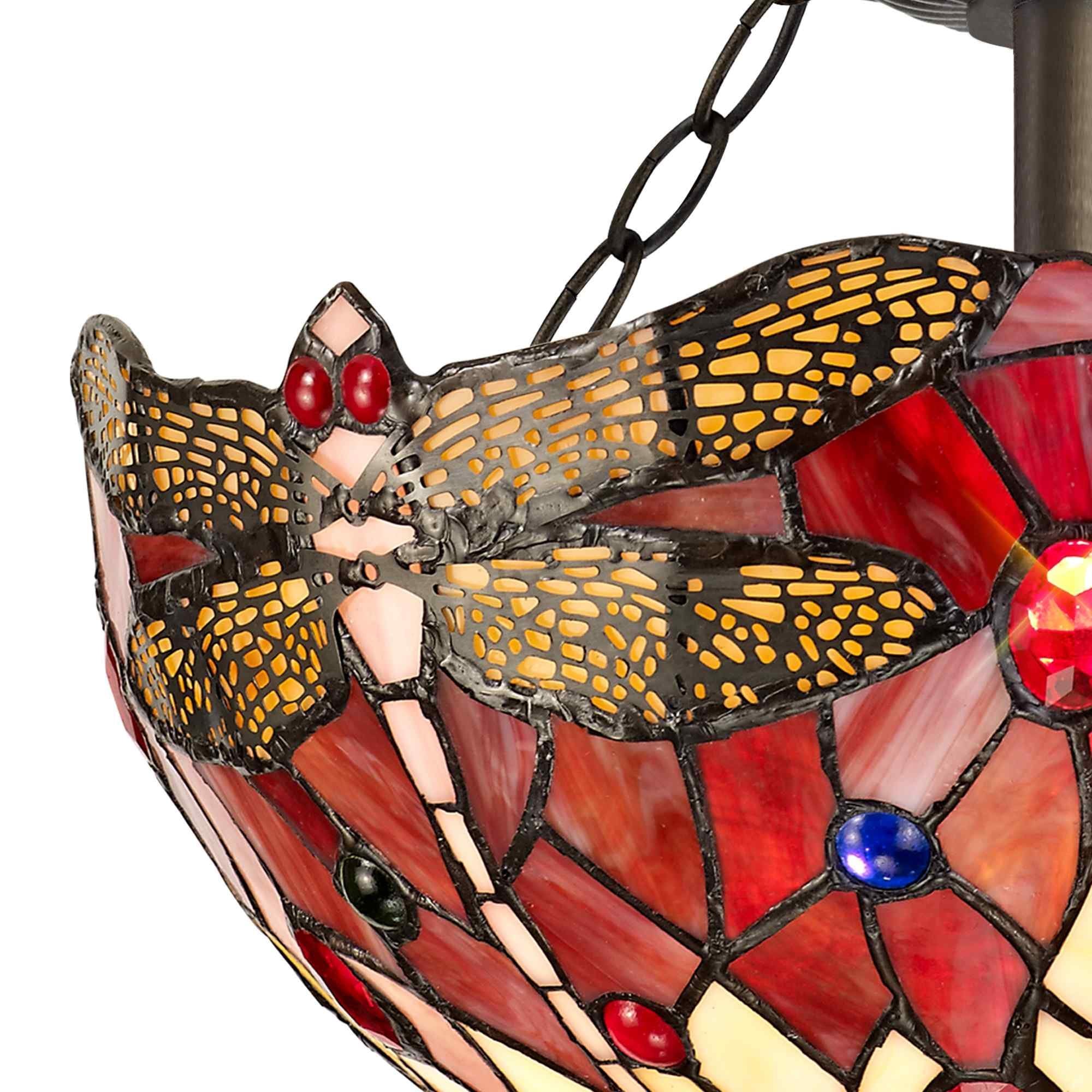 NLK00929 Heidi 2 Light Semi Ceiling With 30cm Tiffany Shade Purple/Pink/Crystal/Aged Antique Brass
