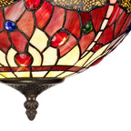 NLK00929 Heidi 2 Light Semi Ceiling With 30cm Tiffany Shade Purple/Pink/Crystal/Aged Antique Brass