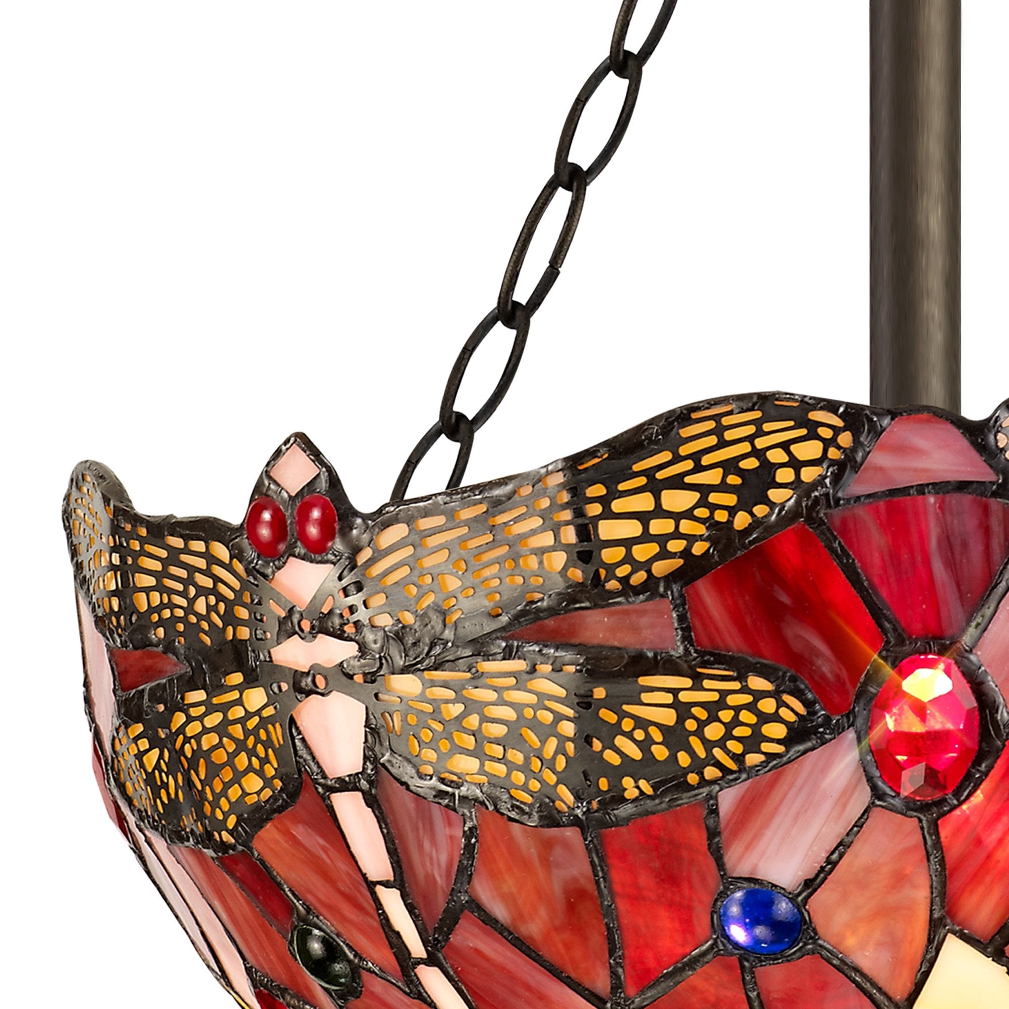 NLK00939 Heidi 3 Light Semi Ceiling With 30cm Tiffany Shade Purple/Pink/Crystal/Aged Antique Brass