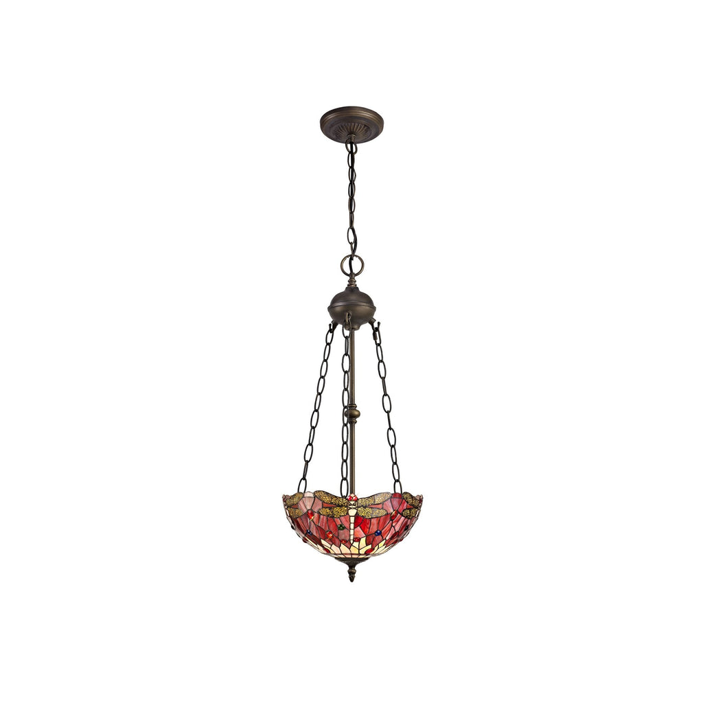 NLK00949 Heidi 2 Light Up Lighter Pendant With 30cm Tiffany Shade Purple/Pink/Crystal/Aged Antique Brass