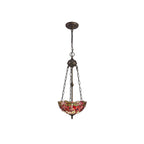 NLK00949 Heidi 2 Light Up Lighter Pendant With 30cm Tiffany Shade Purple/Pink/Crystal/Aged Antique Brass