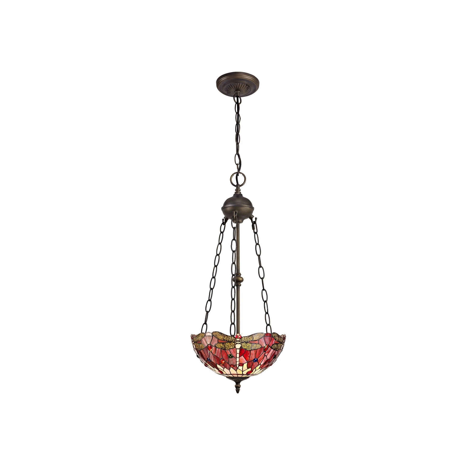NLK00949 Heidi 2 Light Up Lighter Pendant With 30cm Tiffany Shade Purple/Pink/Crystal/Aged Antique Brass