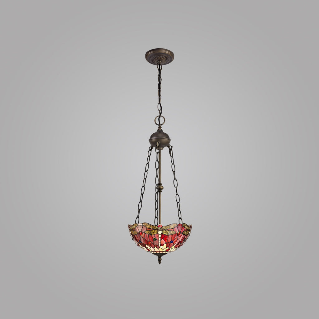 NLK00949 Heidi 2 Light Up Lighter Pendant With 30cm Tiffany Shade Purple/Pink/Crystal/Aged Antique Brass