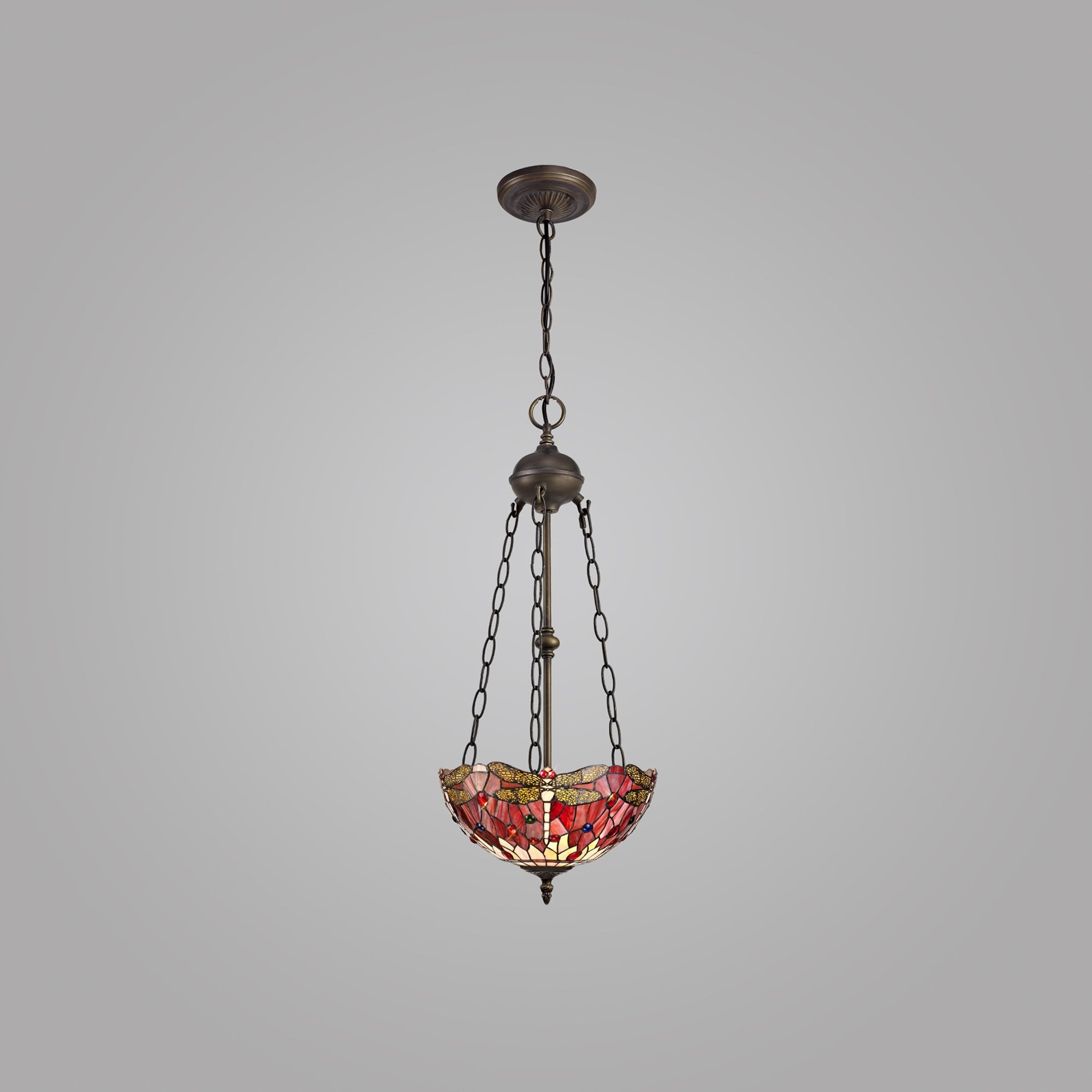 NLK00949 Heidi 2 Light Up Lighter Pendant With 30cm Tiffany Shade Purple/Pink/Crystal/Aged Antique Brass