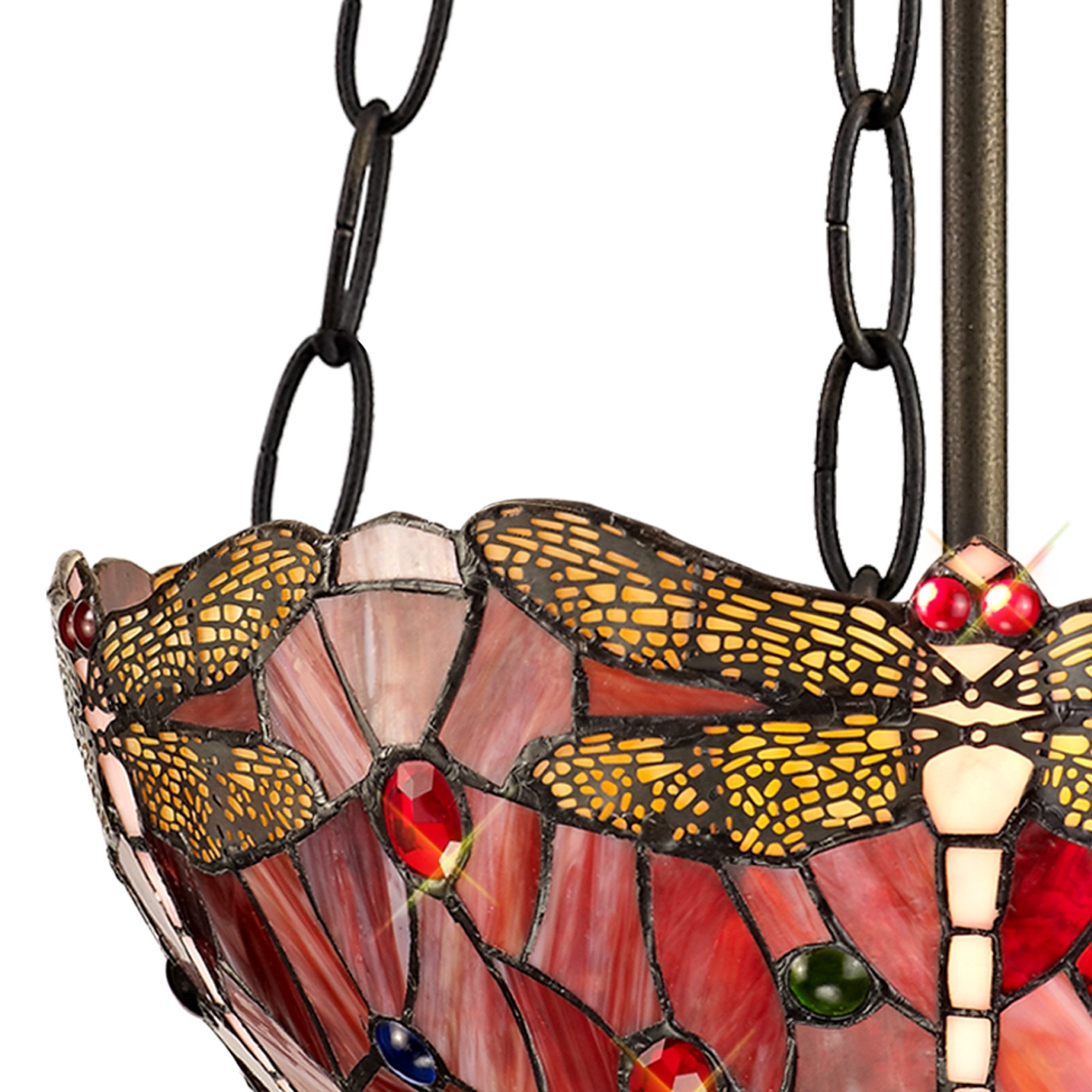 NLK00949 Heidi 2 Light Up Lighter Pendant With 30cm Tiffany Shade Purple/Pink/Crystal/Aged Antique Brass