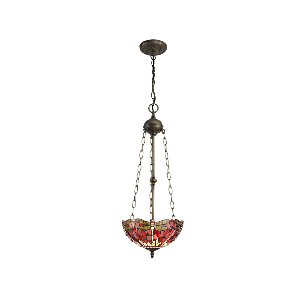 NLK00959 Heidi 3 Light Up Lighter Pendant With 30cm Tiffany Shade Purple/Pink/Crystal/Aged Antique Brass