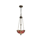 NLK00959 Heidi 3 Light Up Lighter Pendant With 30cm Tiffany Shade Purple/Pink/Crystal/Aged Antique Brass
