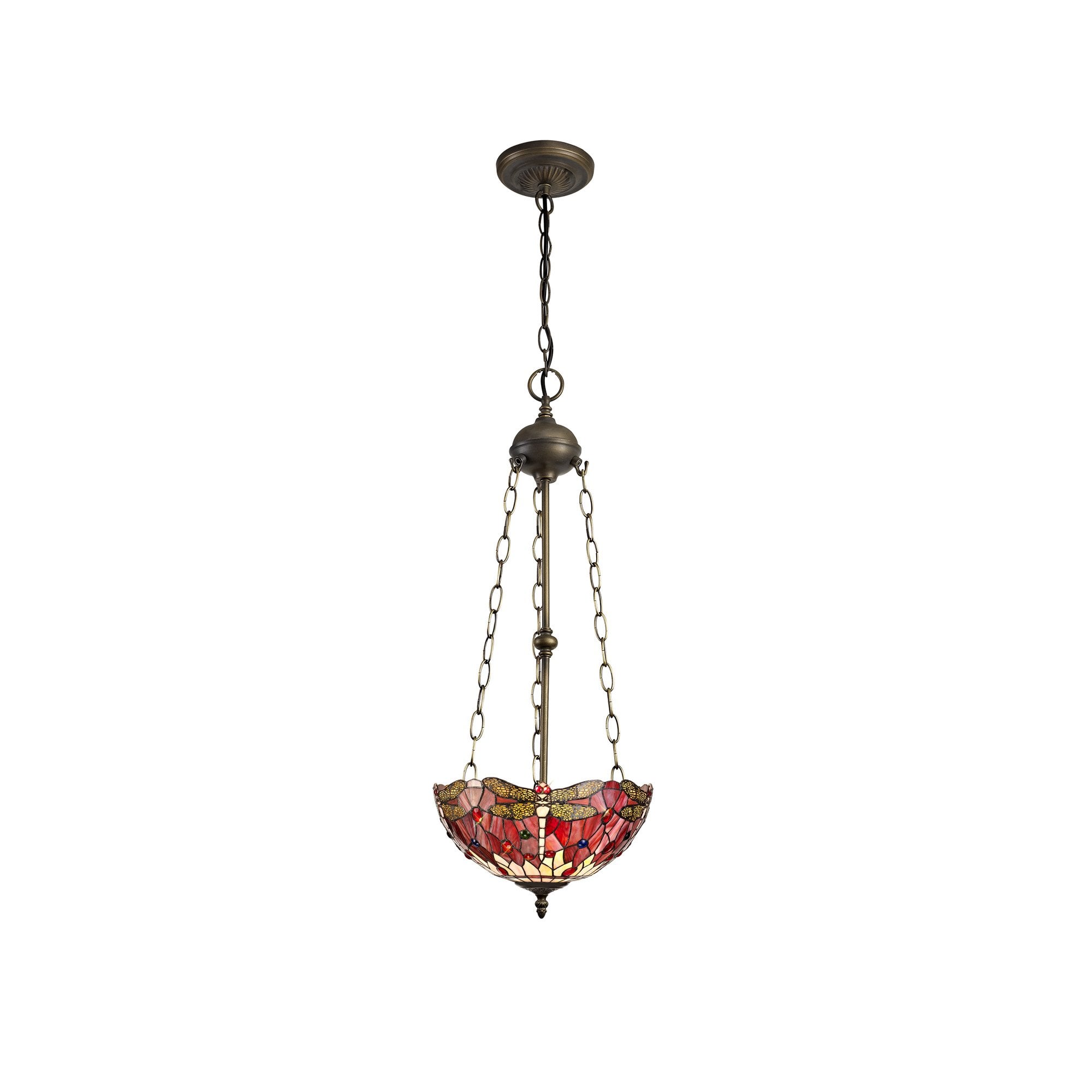 NLK00959 Heidi 3 Light Up Lighter Pendant With 30cm Tiffany Shade Purple/Pink/Crystal/Aged Antique Brass