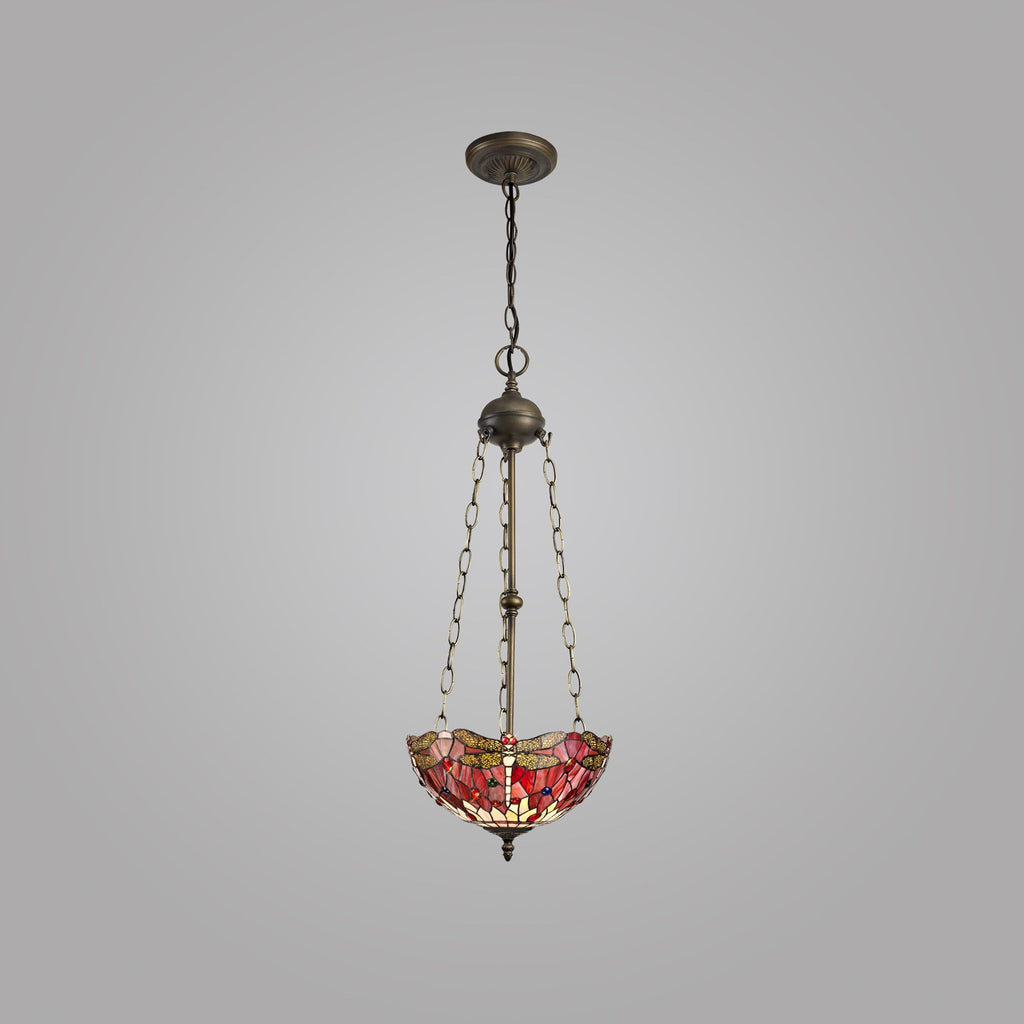 NLK00959 Heidi 3 Light Up Lighter Pendant With 30cm Tiffany Shade Purple/Pink/Crystal/Aged Antique Brass