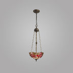 NLK00959 Heidi 3 Light Up Lighter Pendant With 30cm Tiffany Shade Purple/Pink/Crystal/Aged Antique Brass