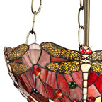NLK00959 Heidi 3 Light Up Lighter Pendant With 30cm Tiffany Shade Purple/Pink/Crystal/Aged Antique Brass