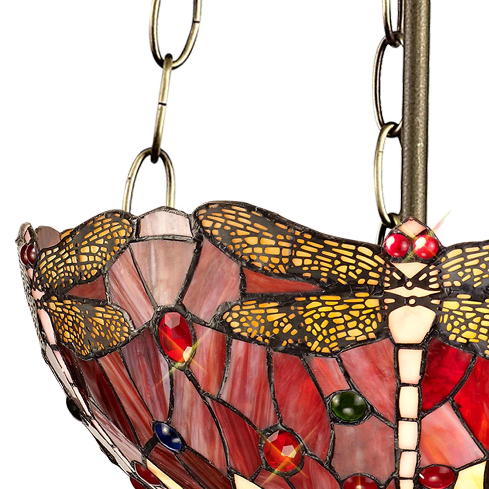 NLK00959 Heidi 3 Light Up Lighter Pendant With 30cm Tiffany Shade Purple/Pink/Crystal/Aged Antique Brass