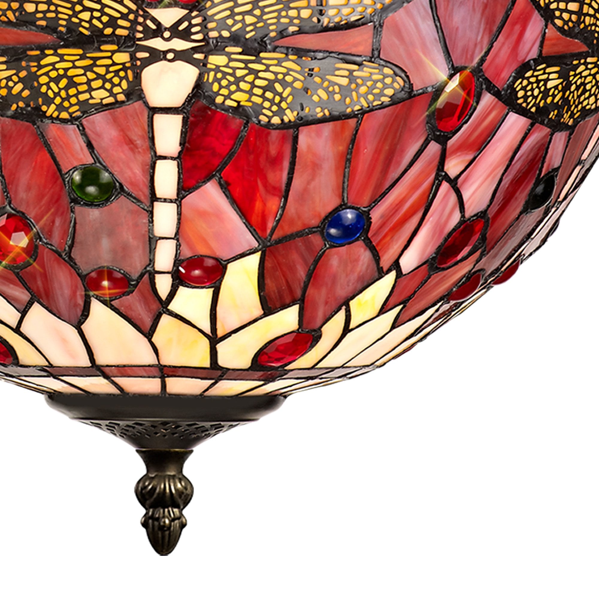 NLK00959 Heidi 3 Light Up Lighter Pendant With 30cm Tiffany Shade Purple/Pink/Crystal/Aged Antique Brass