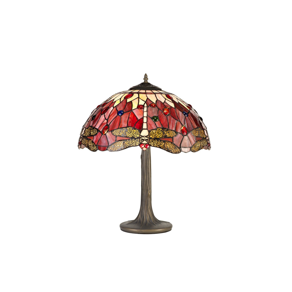 NLK00969 Heidi 2 Light Tree Like Table Lamp With 40cm Tiffany Shade Purple/Pink/Crystal/Aged Antique Brass