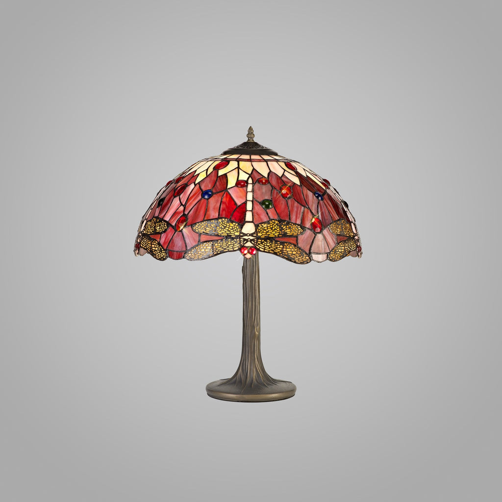 NLK00969 Heidi 2 Light Tree Like Table Lamp With 40cm Tiffany Shade Purple/Pink/Crystal/Aged Antique Brass