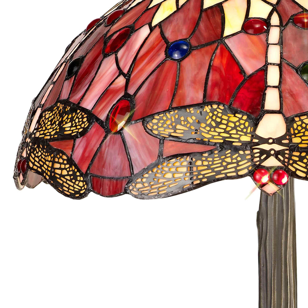 NLK00969 Heidi 2 Light Tree Like Table Lamp With 40cm Tiffany Shade Purple/Pink/Crystal/Aged Antique Brass