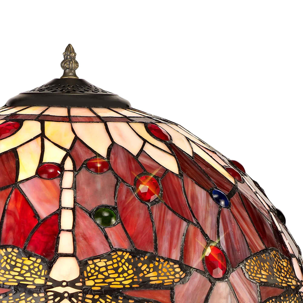 NLK00969 Heidi 2 Light Tree Like Table Lamp With 40cm Tiffany Shade Purple/Pink/Crystal/Aged Antique Brass