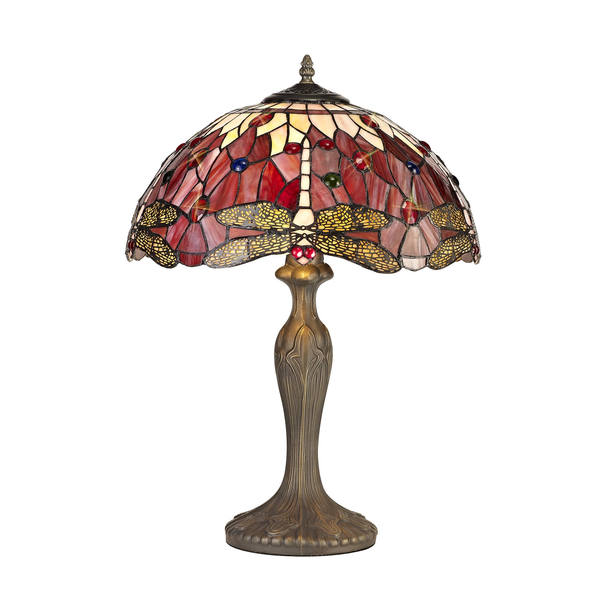 NLK00979 Heidi 2 Light Curved Table Lamp With 40cm Tiffany Shade Purple/Pink/Crystal/Aged Antique Brass