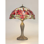 NLK00979 Heidi 2 Light Curved Table Lamp With 40cm Tiffany Shade Purple/Pink/Crystal/Aged Antique Brass
