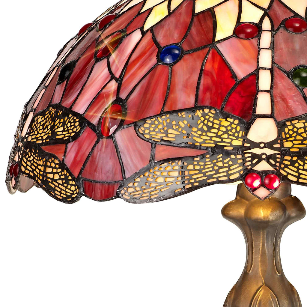 NLK00979 Heidi 2 Light Curved Table Lamp With 40cm Tiffany Shade Purple/Pink/Crystal/Aged Antique Brass