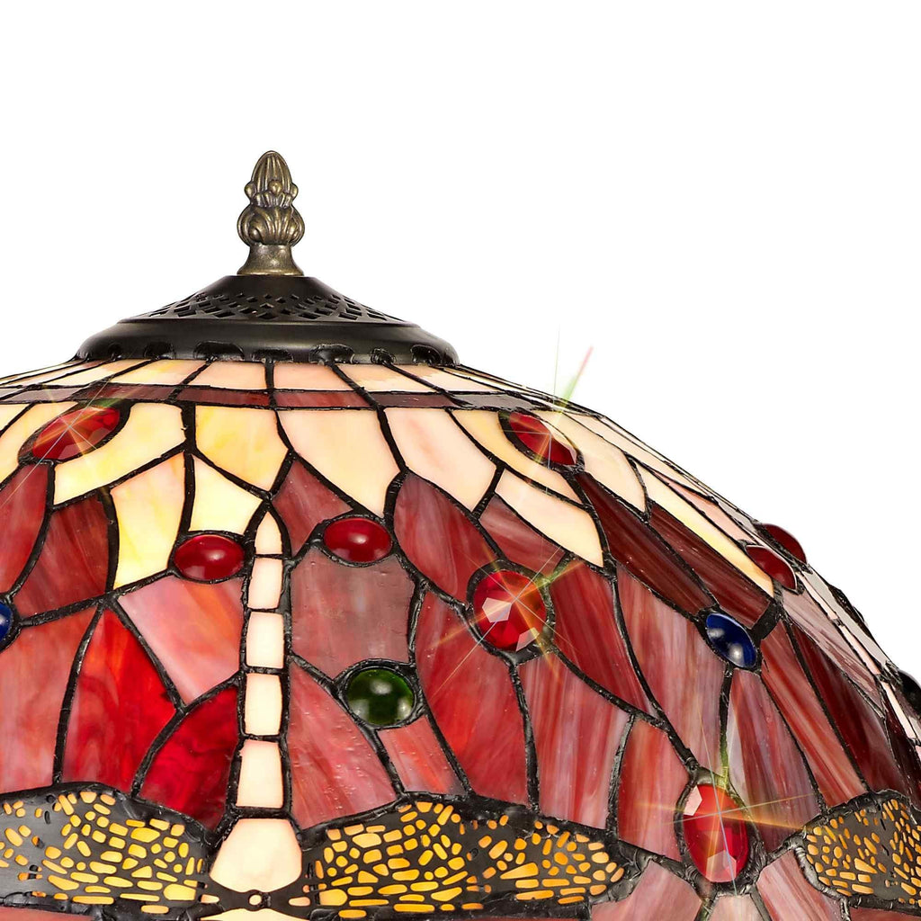 NLK00979 Heidi 2 Light Curved Table Lamp With 40cm Tiffany Shade Purple/Pink/Crystal/Aged Antique Brass